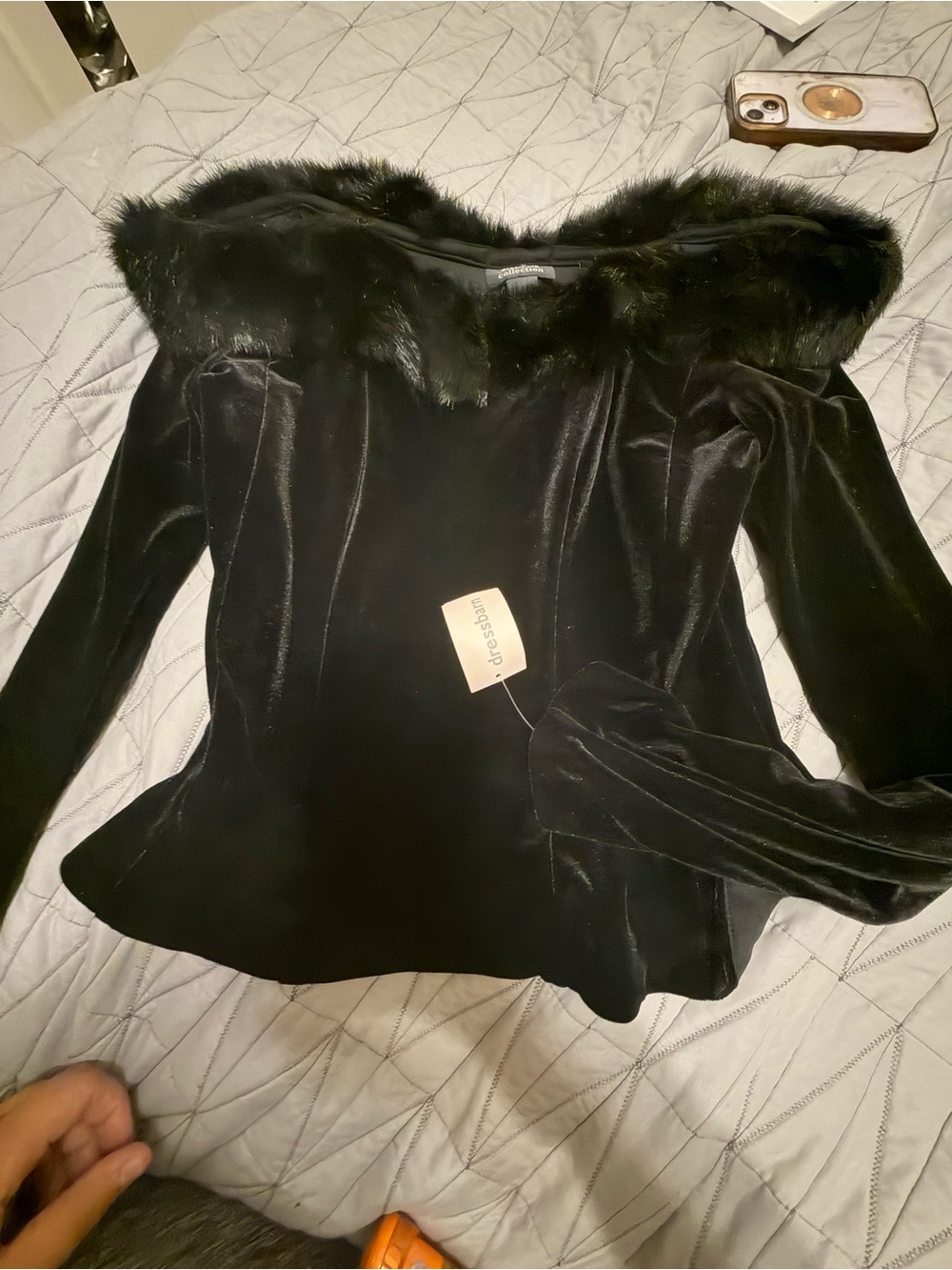 Dressbarn Collection Black Velvet Faux Fur Collar Corset NWT Women’s Medium